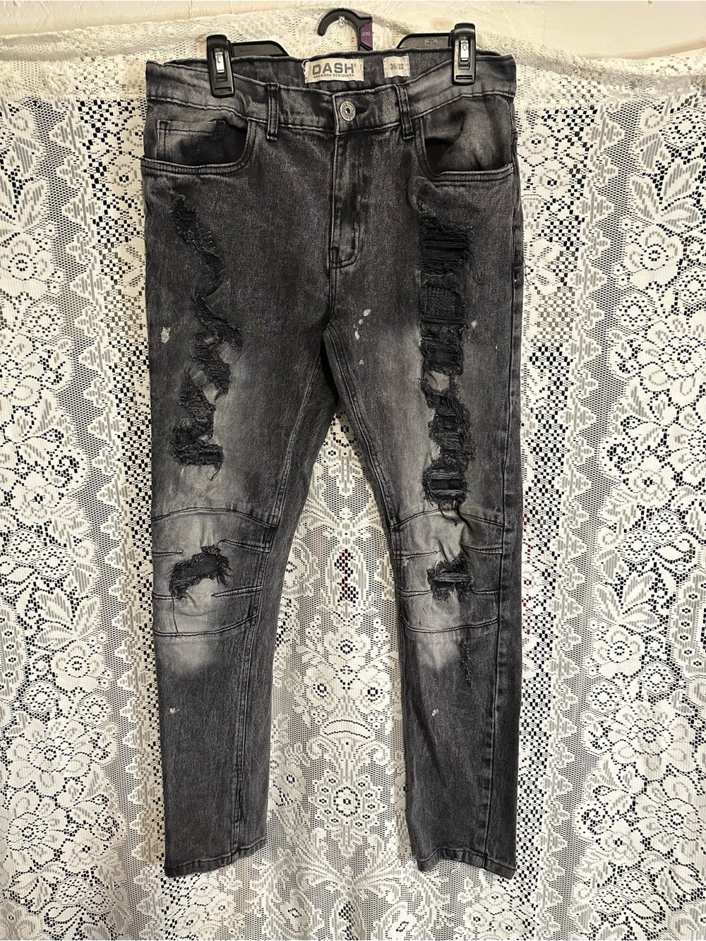 Dash Men’s Black Washed Ripped Skinny Jeans - Picture 1 of 11